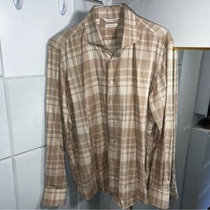 SUITSUPPLY Tan Plaid Flannel Casual Slim Fit Shirt XL 17